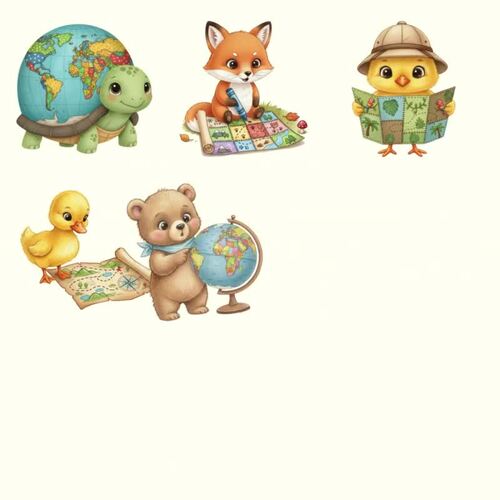Little Explorer Maps and Animals Clipart Set – 17 Transparent PNGs