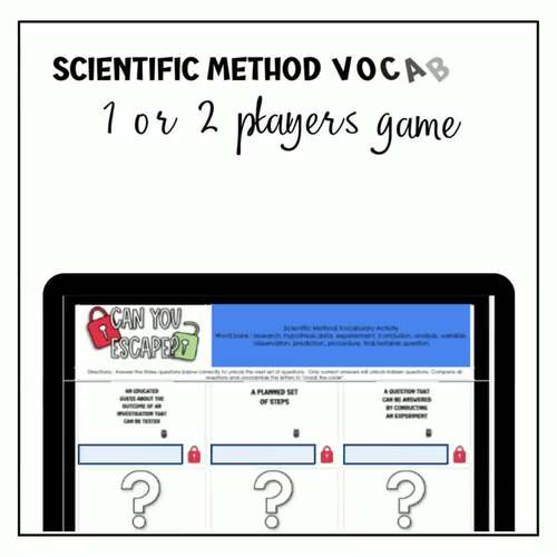 Escape Room Scientific Method Vocabulary activity self checking