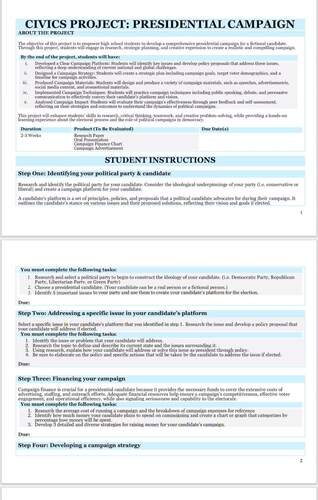 Civics Project: Presidential Campaign (High School) by History Study Buddy