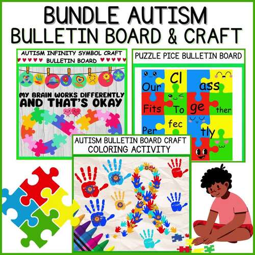 Bundle Autism Infinity Symbol Bulletin Board Puzzle Piece Coloring Craft