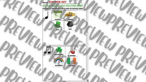St. Patrick's Day Rhythm Sort Cut and Paste Activity w/ EASEL OPTION ...