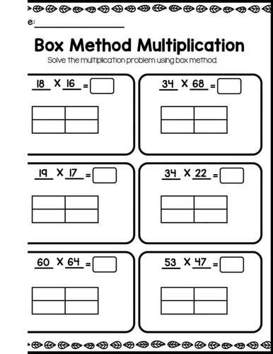 Box Method Multiplication 2 Digit by 2 Digit Worksheets