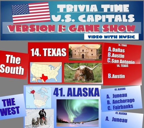 Preview of Trivia Time US Captials: Game Show Video with music
