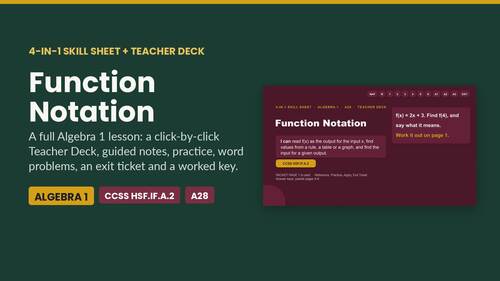 Function Notation Worksheet | From a Table and a Graph | Algebra 1 ...