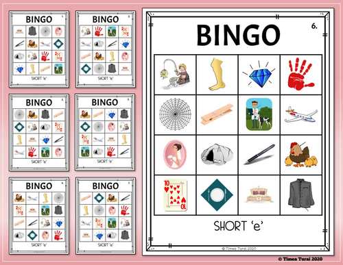 Short 'e' CVC Bingo -- 4x4 Grid by Timea Turai | TpT