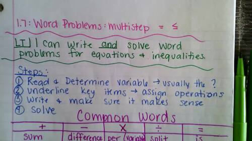 Preview of 1.7 Video Notes: Word Problems Equations and Inequalities