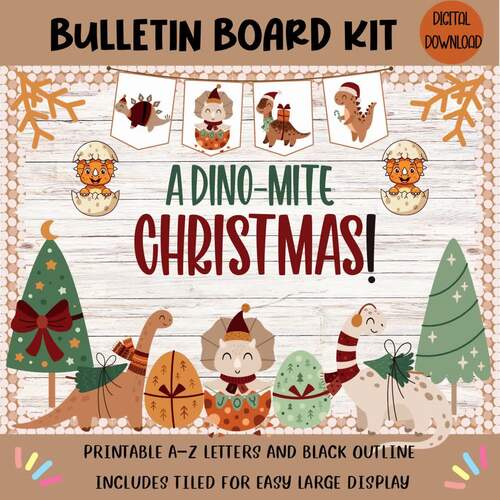 Dino Christmas Bulletin Board Kit | Cute Dinosaur Classroom Decoration