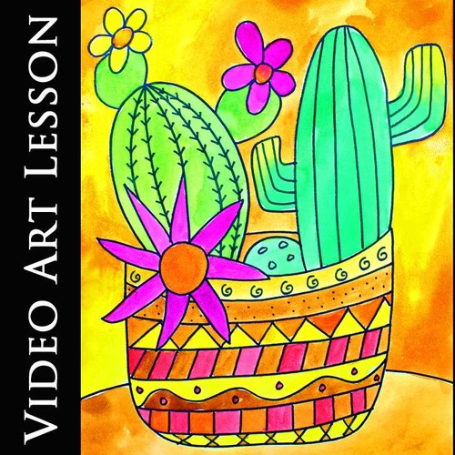 Preview of DESERT CACTUS Art Lesson | SUMMER Drawing & Painting | Hispanic Heritage Month