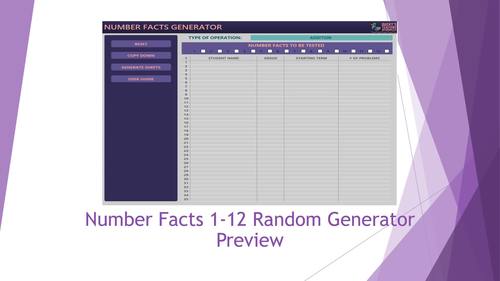 Number Facts 1-12 Random Problem Generator by Ducky's Teaching Resources