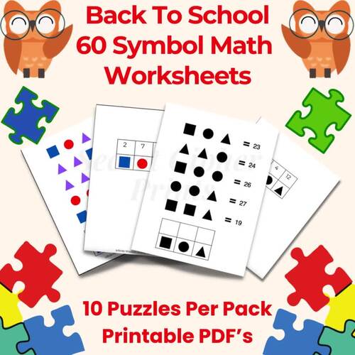 Symbol Math Logic – 60 Critical Thinking Puzzles-Color & Black (Grades 3-6)