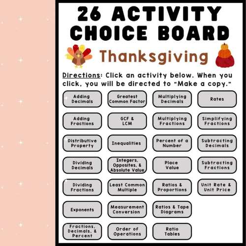5th 6th & 7th Grade Thanksgiving | Math Digital Activity Mystery ...