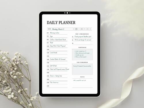 Daily Planner Printable, Daily To-Do List, Student Planner, Daily Schedule