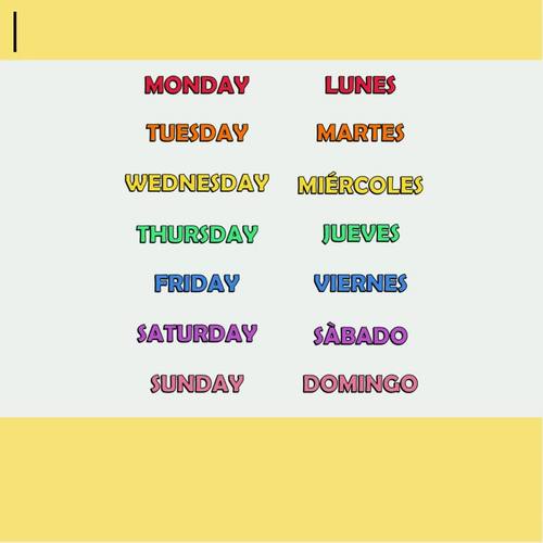 English and Spanish Days of the Week (Wordart) - Clipart by Lesson Launch