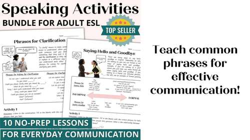 Speaking Lesson and Activities for Beginner Adult ESL and High School ELL