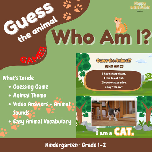 Preview of Guess the Animal – Who Am I? | K–2 Guessing Game | Fun Animal Activities.