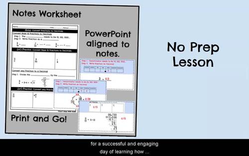 Convert Fractions to Decimals Notes Activity Homework