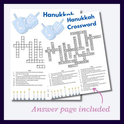 Hanukkah crossword puzzle perfect for substitute teachers by Learnable