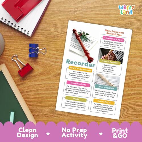 Recorder Music Instrument Research | Woodwind Family Activity | Music ...