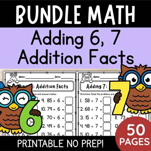 2-Digit Addition Facts Worksheets Bundle | Adding Plus 67 Math Practice