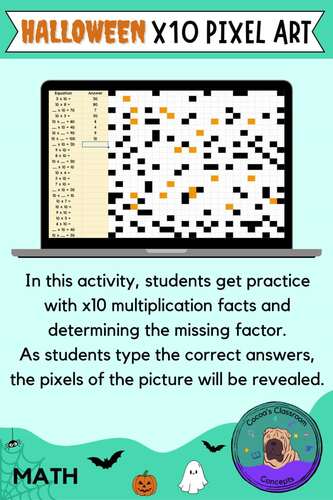 Halloween x10 Multiplication Pixel Art Math Activity - Basic Math Fact Fluency
