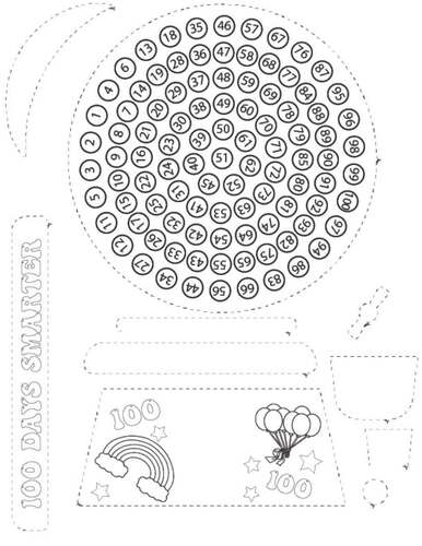 100th Day of School Gumball Machine Printable Craft by 100th Day Needs