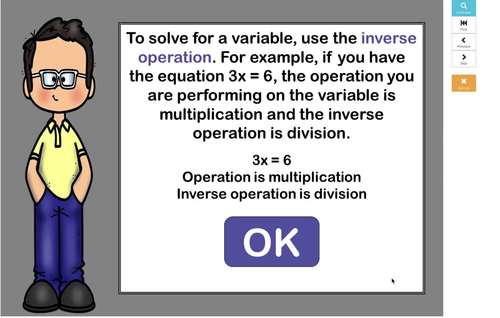 One Step Equations with Whole Numbers Boom Cards - Self Correcting