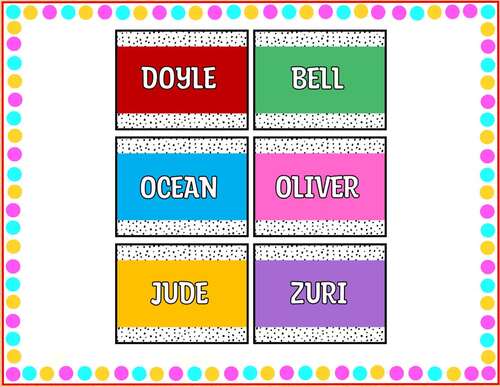 Printable Boho Spotty Colorful Student Name Tags, Editable Bright Name 