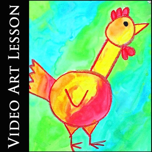 Preview of ROOSTER Video Art Lesson | EASY Directed Watercolor Drawing & Painting Project