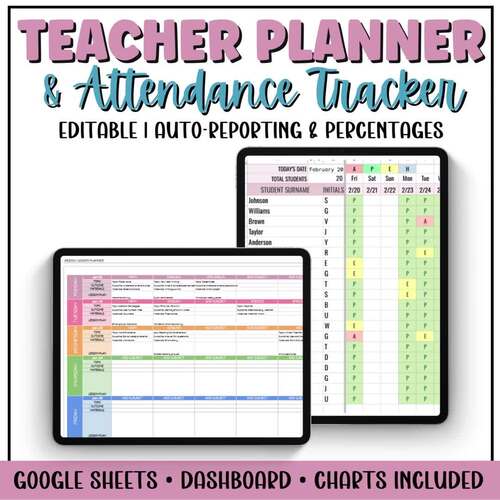 Digital Teacher Planner & Attendance Tracker | Editable Google Sheets