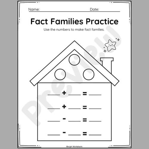 Blank Fact Family Worksheets Template | Add & Subtract | 1st 2nd Grade Math