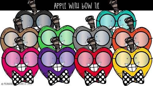 Apple with bow tie clip art, Single Image by Melonheadz Clipart | TPT