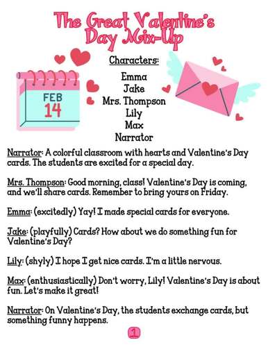 Valentines Reader's Theater Grade 2 Fluency February Fun Center ELA Reading