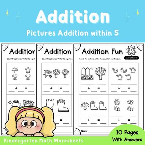 Spring Addition Within 5 | Picture Addition | Count, Write & Add