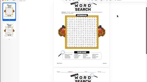 7th Grade Math Thanksgiving Fun Worksheet: Word Search Simplifying ...