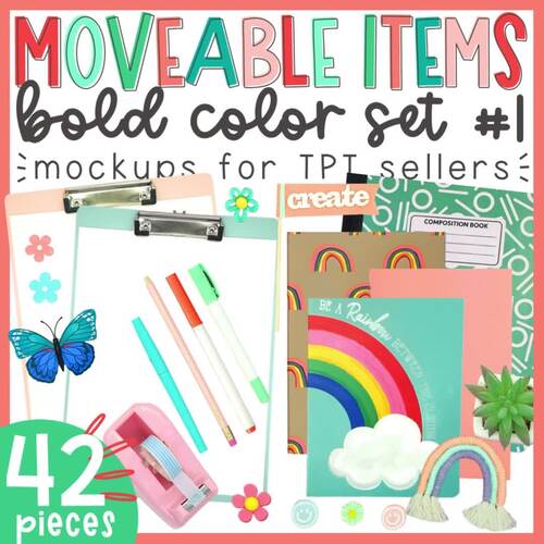 Moveable Items Bold Color Set#1 for TPT Sellers Mockups | DIY Mockup ...