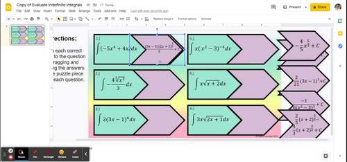 Evaluate Indefinite Integrals Drag and Drop Activity for Calculus
