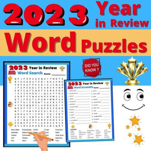 2023 Year in Review Word Search Puzzles Activity Current Events Quiz Bowl