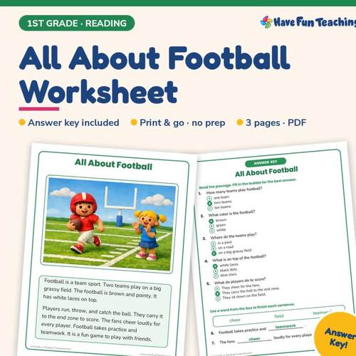 All About Football Worksheet | 1st Grade Sports Practice with Answer Key