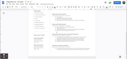 Google Docs Teacher Resume Template by Third Coast Teacher TPT