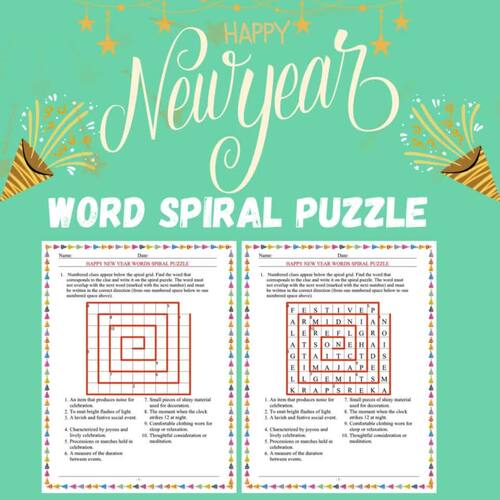 New Year's Word Spiral Puzzle Vocabulary Worksheet New Years Activity