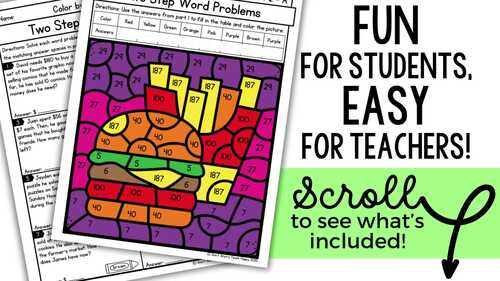 3rd Grade All Operations Multi Step Word Problems Color By Number ...