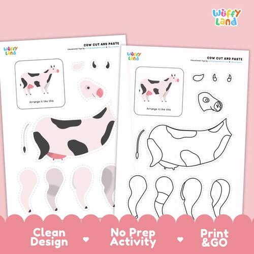 Cow Cut and Paste Craft | Farm Animal Fine Motor Scissor Skills & Coloring