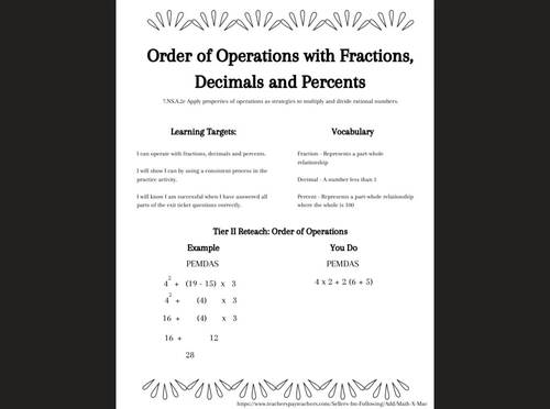 Preview of Video: 7th Grade Order of Operations with Fractions, Decimals and Percents