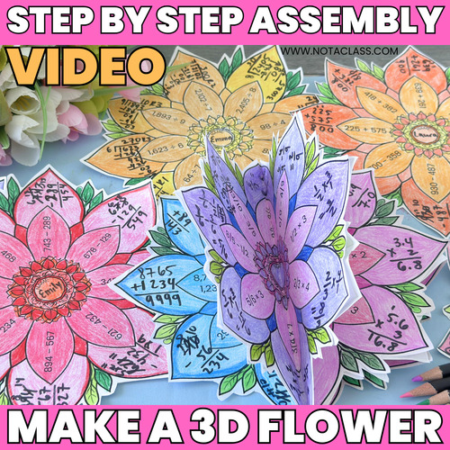Preview of 3D Flower Assembly Video for Students, Spring Bulletin Board Math Craft Idea