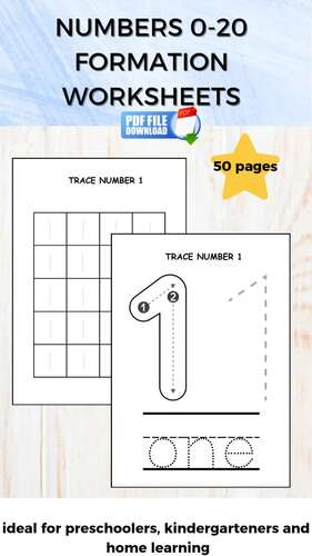 Numbers 0–20 Formation Worksheets, Number Tracing Practice, Early Math PDF,