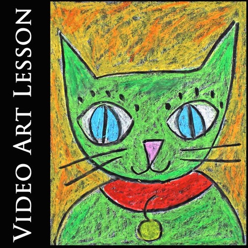 Preview of CAT Oil Pastel Art Project | EASY Directed Drawing & Painting Video Art Lesson