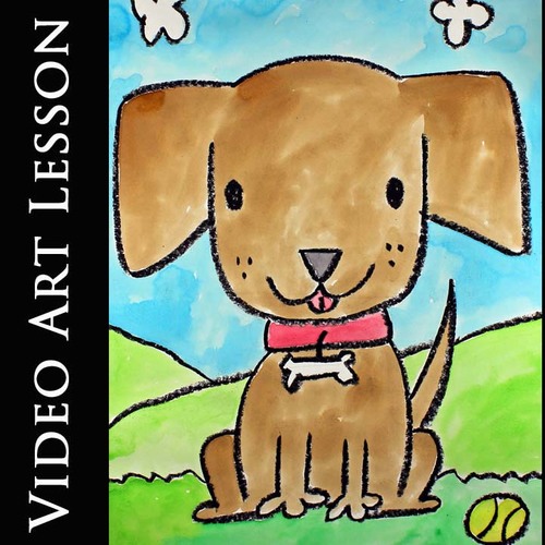 Preview of CUTE PUPPY DOG Art Lesson | Directing Drawing & Watercolor Painting Project