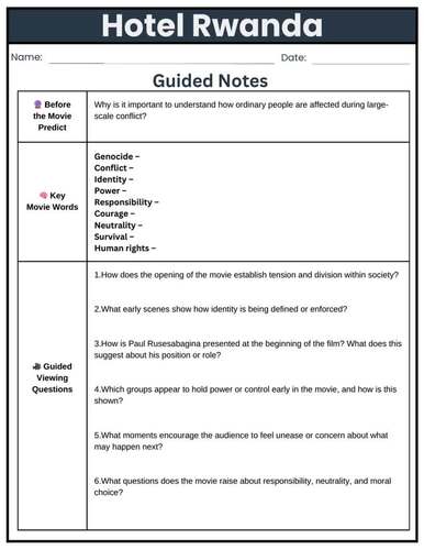 Hotel Rwanda (2004) Movie Study | Guided Notes & Critical Thinking ...