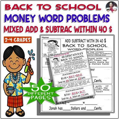 Back to School Mixed Addition and Subtraction Word Problems Within 40 ...