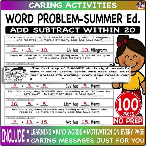 Addition & Subtraction within 20 word problem math worksheet Bright ...